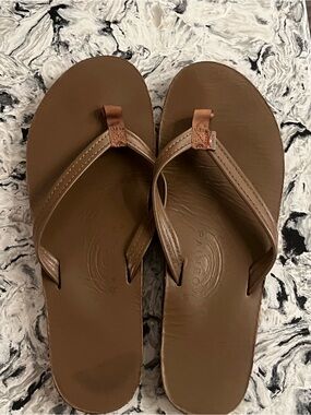 Women’s Rainbow Brown Leather Thong Sandals - Narrow Strap Size 10
